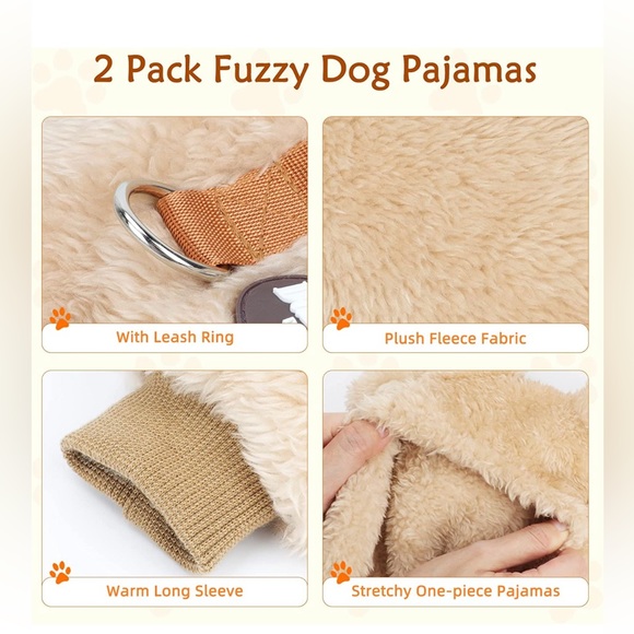 2 Pack Fuzzy Dog Cat Pajamas Small Warm Puppy Onesie Cats Pet Clothing Dogs - Picture 5 of 8